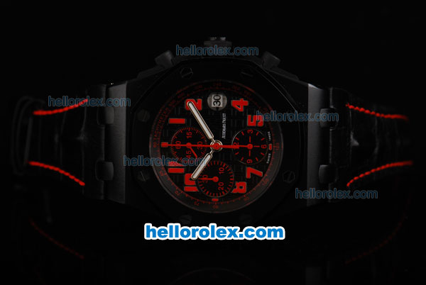 Audemars Piguet Royal Oak Offshore Swiss Valjoux 7750 Automatic Movement PVD Case with Black Dial and Red Numeral Markers-Run 12 Second - Click Image to Close